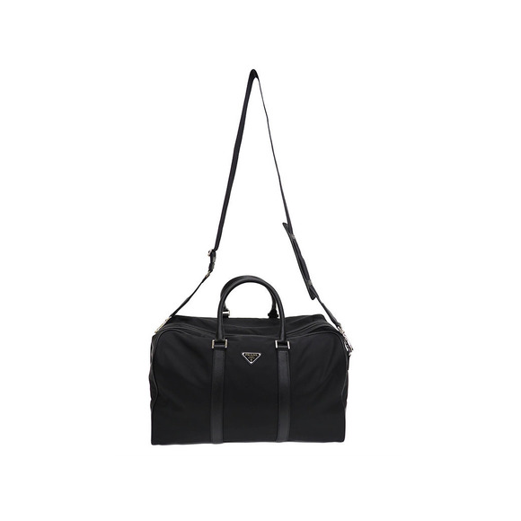 Prada Duffel 2Way Re-Nylon Leather Saffiano Bag Black Boston - Picture 1 of 11